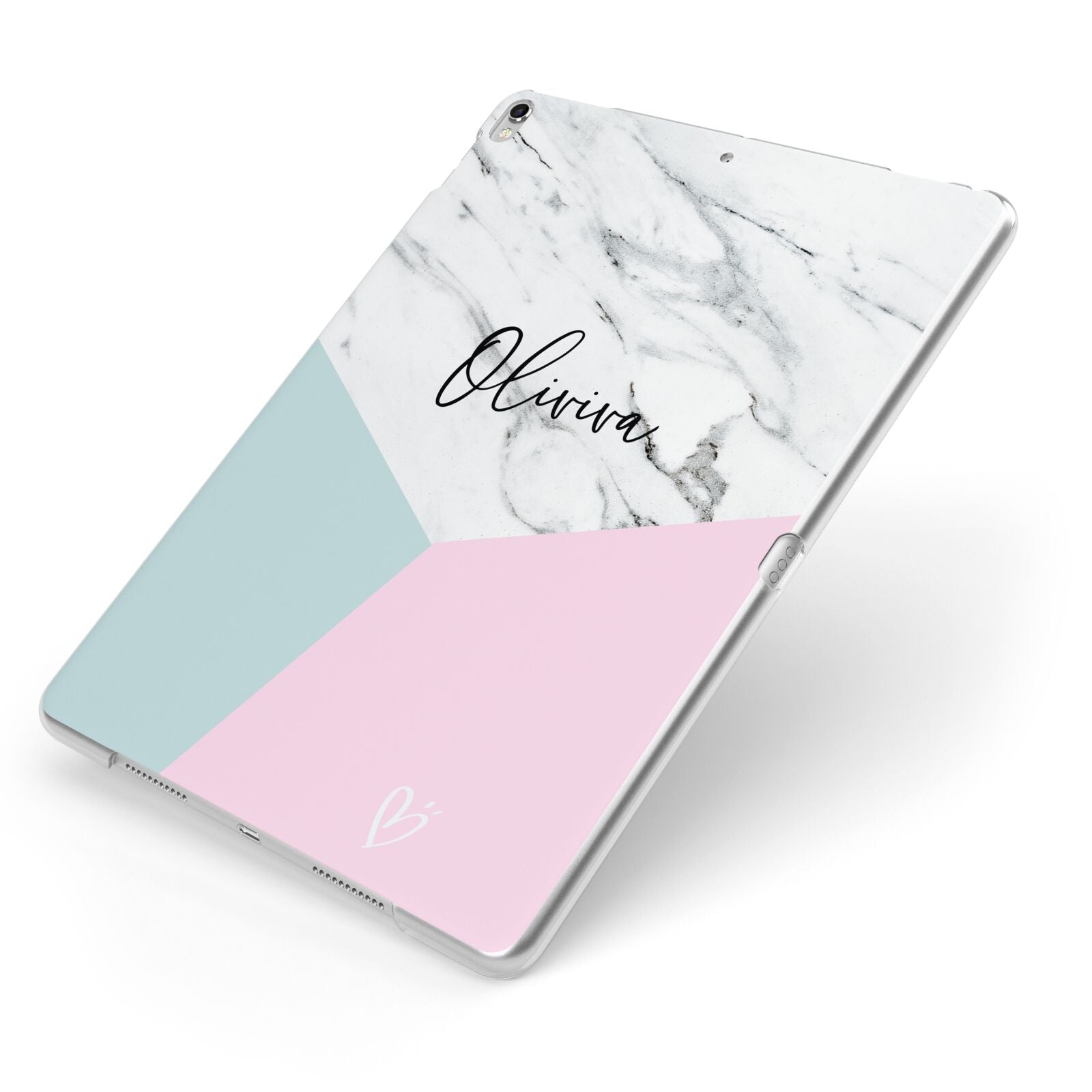 Marble Pink Geometric Personalised Apple iPad Case on Silver iPad Side View