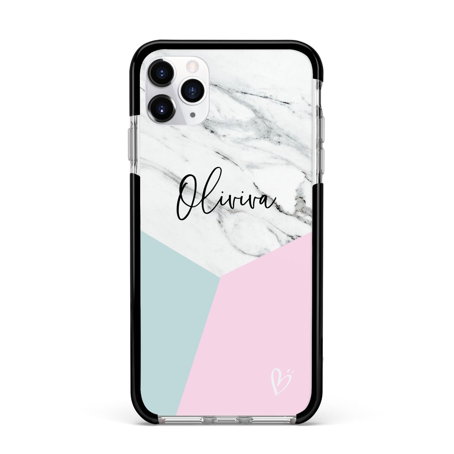 Marble Pink Geometric Personalised Apple iPhone 11 Pro Max in Silver with Black Impact Case