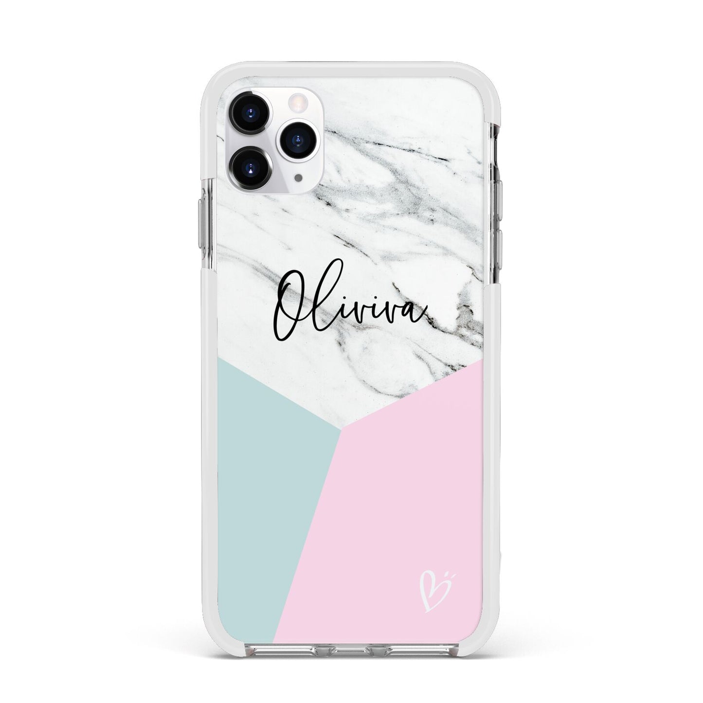 Marble Pink Geometric Personalised Apple iPhone 11 Pro Max in Silver with White Impact Case