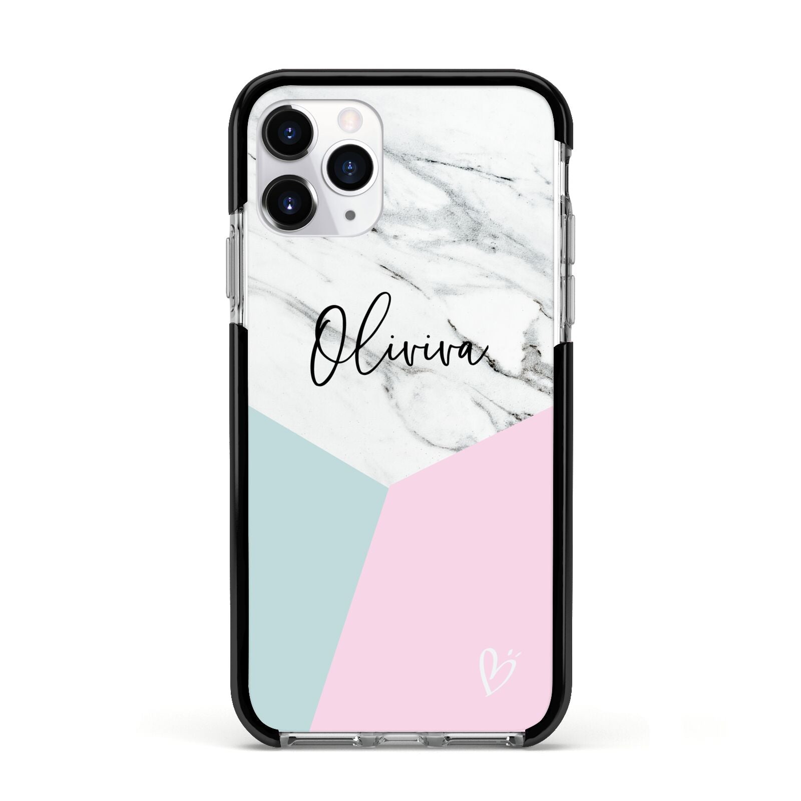 Marble Pink Geometric Personalised Apple iPhone 11 Pro in Silver with Black Impact Case