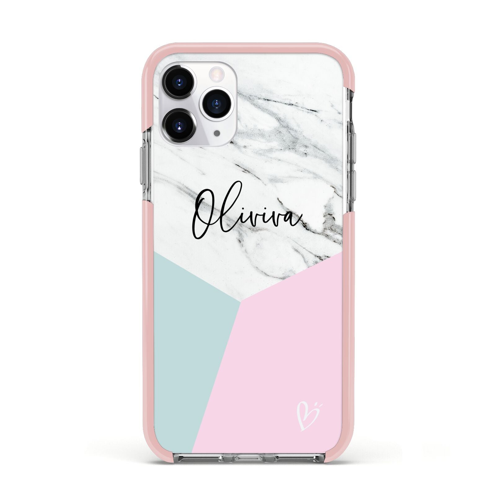 Marble Pink Geometric Personalised Apple iPhone 11 Pro in Silver with Pink Impact Case