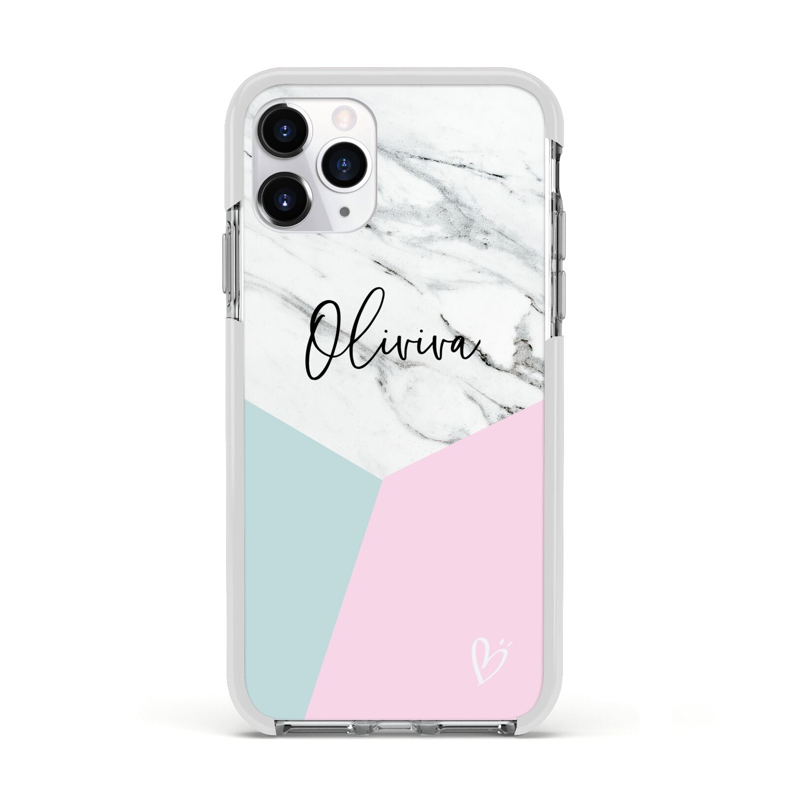 Marble Pink Geometric Personalised Apple iPhone 11 Pro in Silver with White Impact Case