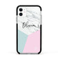 Marble Pink Geometric Personalised Apple iPhone 11 in White with Black Impact Case