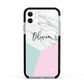 Marble Pink Geometric Personalised Apple iPhone 11 in White with Black Impact Case