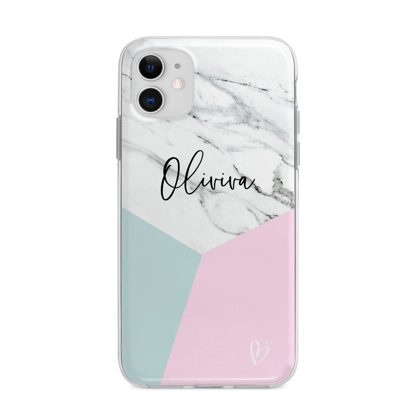 Marble Pink Geometric Personalised Apple iPhone 11 in White with Bumper Case