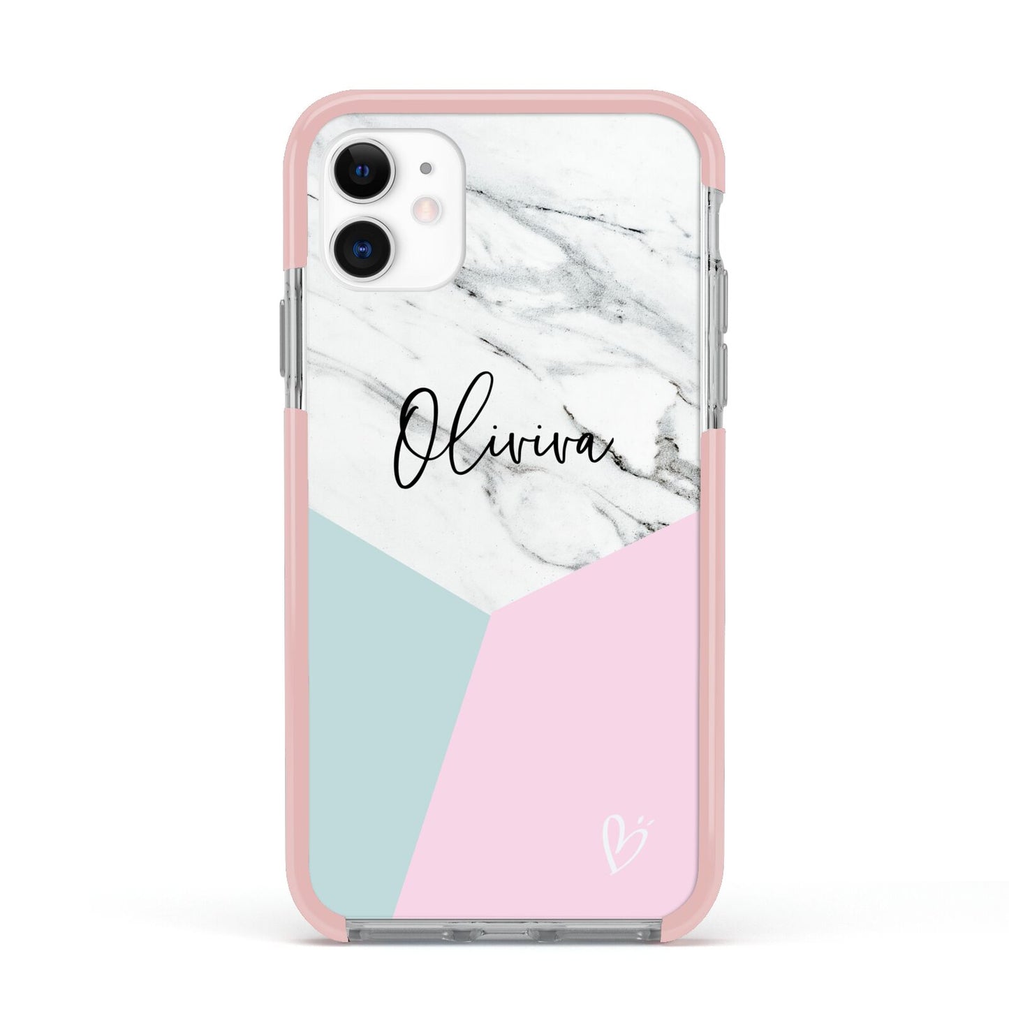 Marble Pink Geometric Personalised Apple iPhone 11 in White with Pink Impact Case