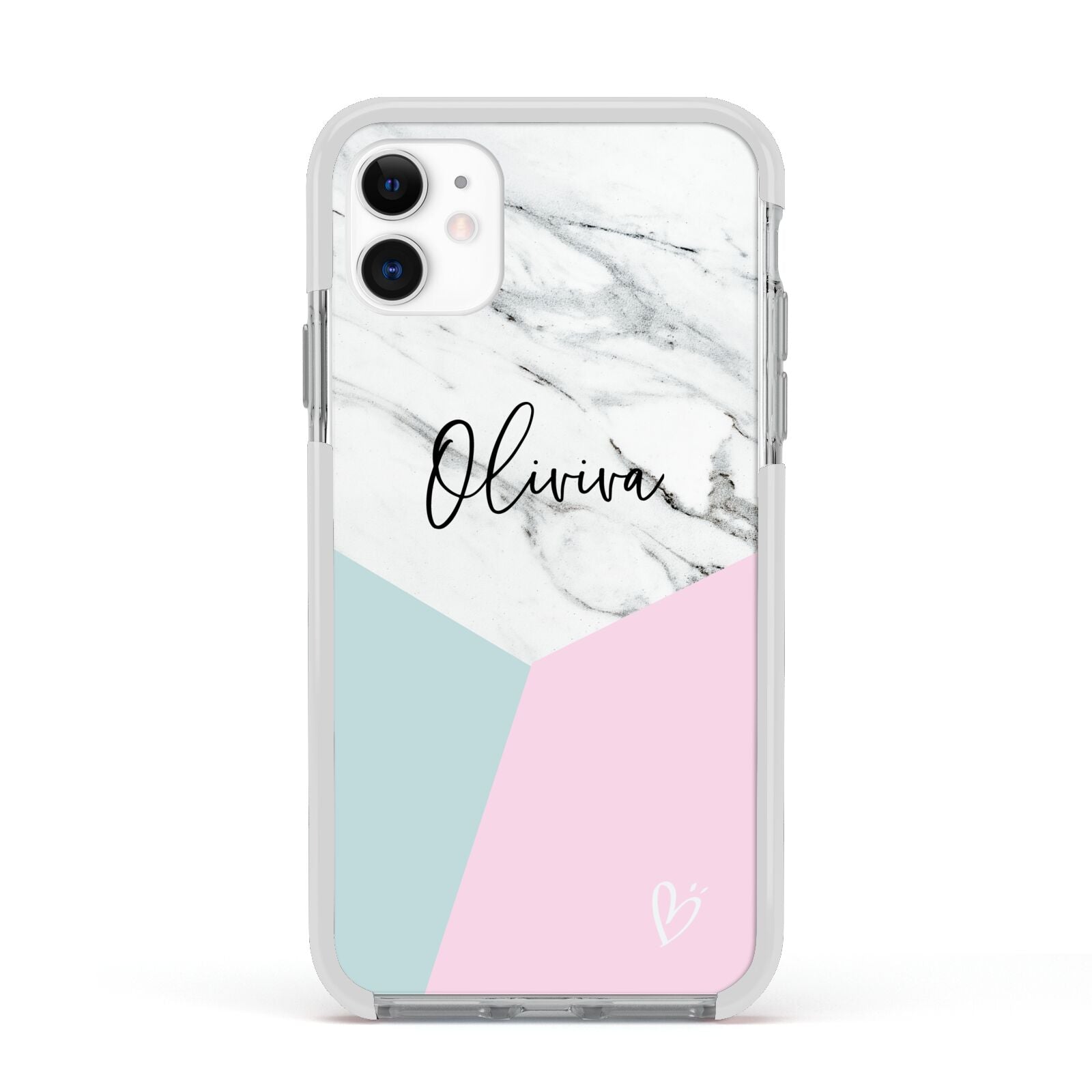 Marble Pink Geometric Personalised Apple iPhone 11 in White with White Impact Case