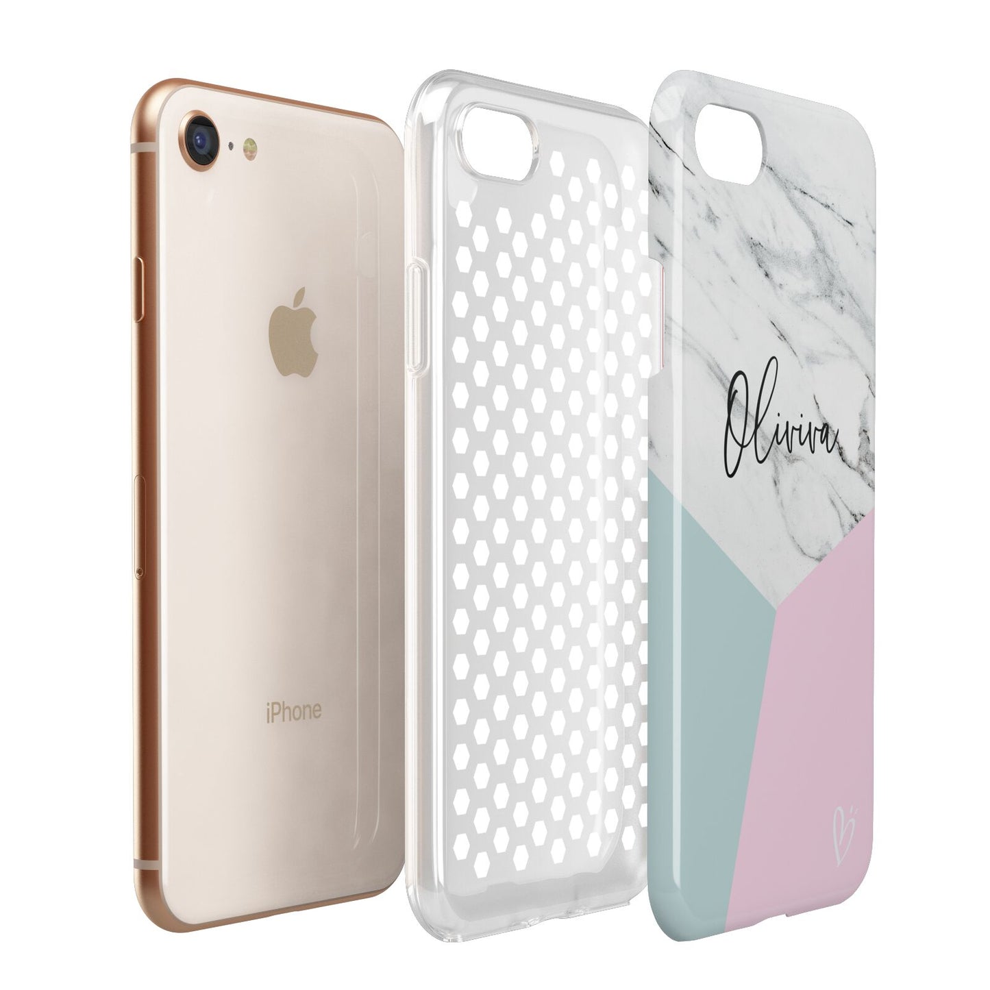 Marble Pink Geometric Personalised Apple iPhone 7 8 3D Tough Case Expanded View