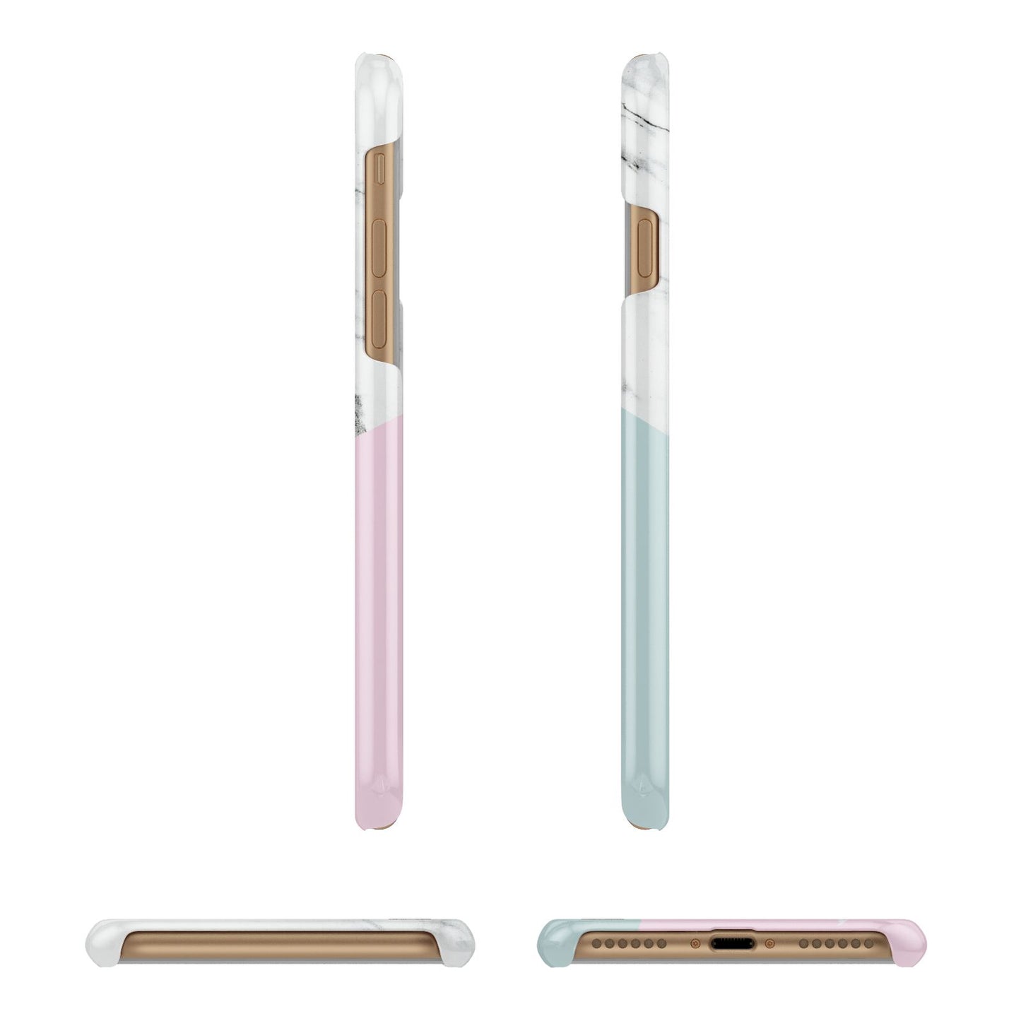 Marble Pink Geometric Personalised Apple iPhone 7 8 3D Wrap Snap Case Angled Images