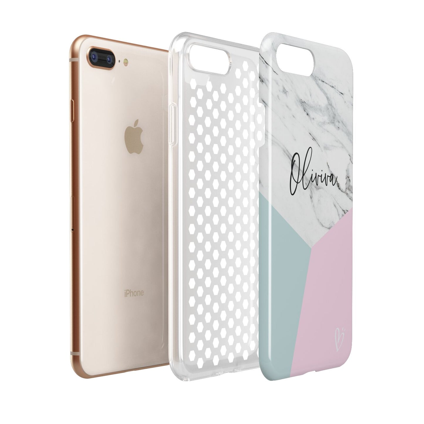 Marble Pink Geometric Personalised Apple iPhone 7 8 Plus 3D Tough Case Expanded View