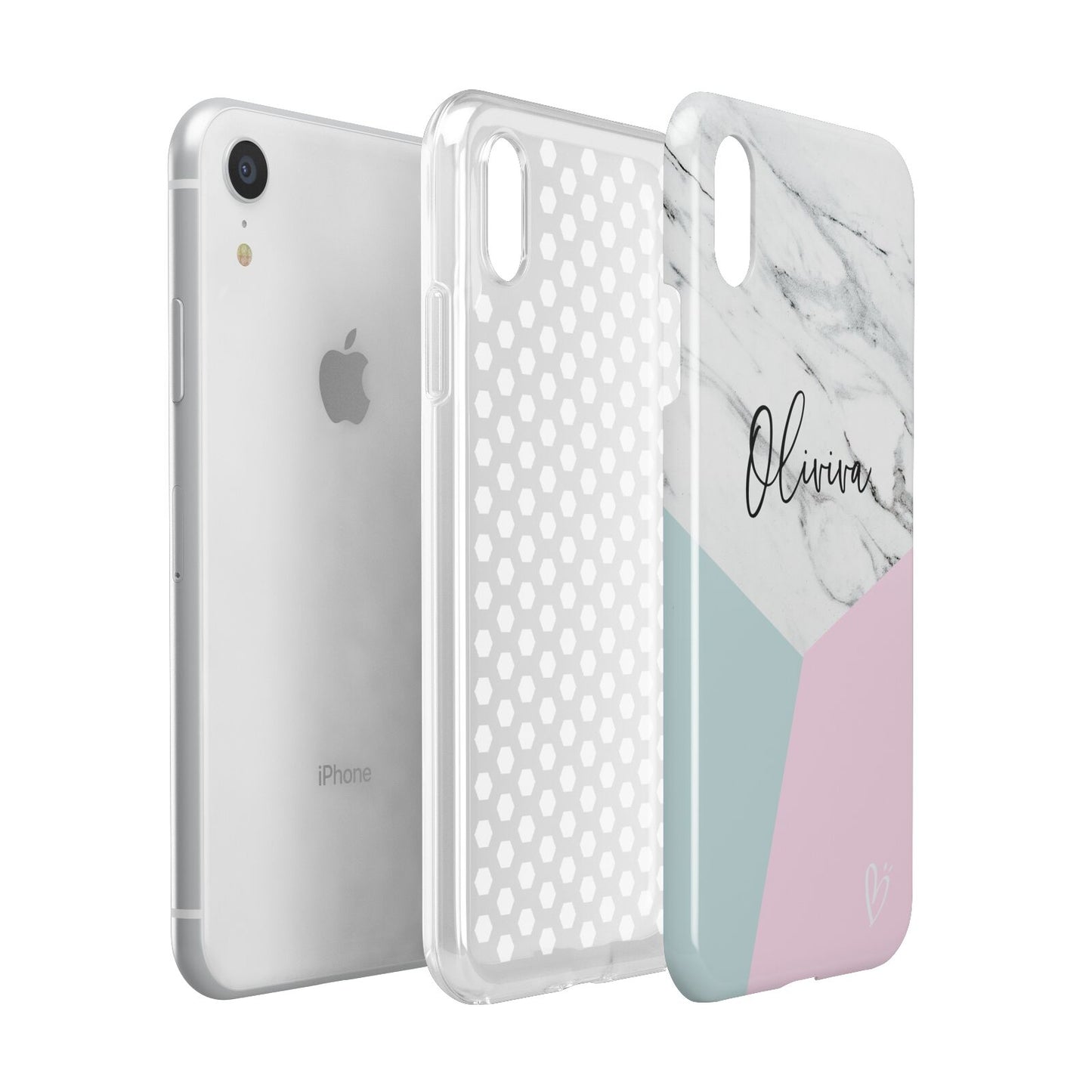Marble Pink Geometric Personalised Apple iPhone XR White 3D Tough Case Expanded view