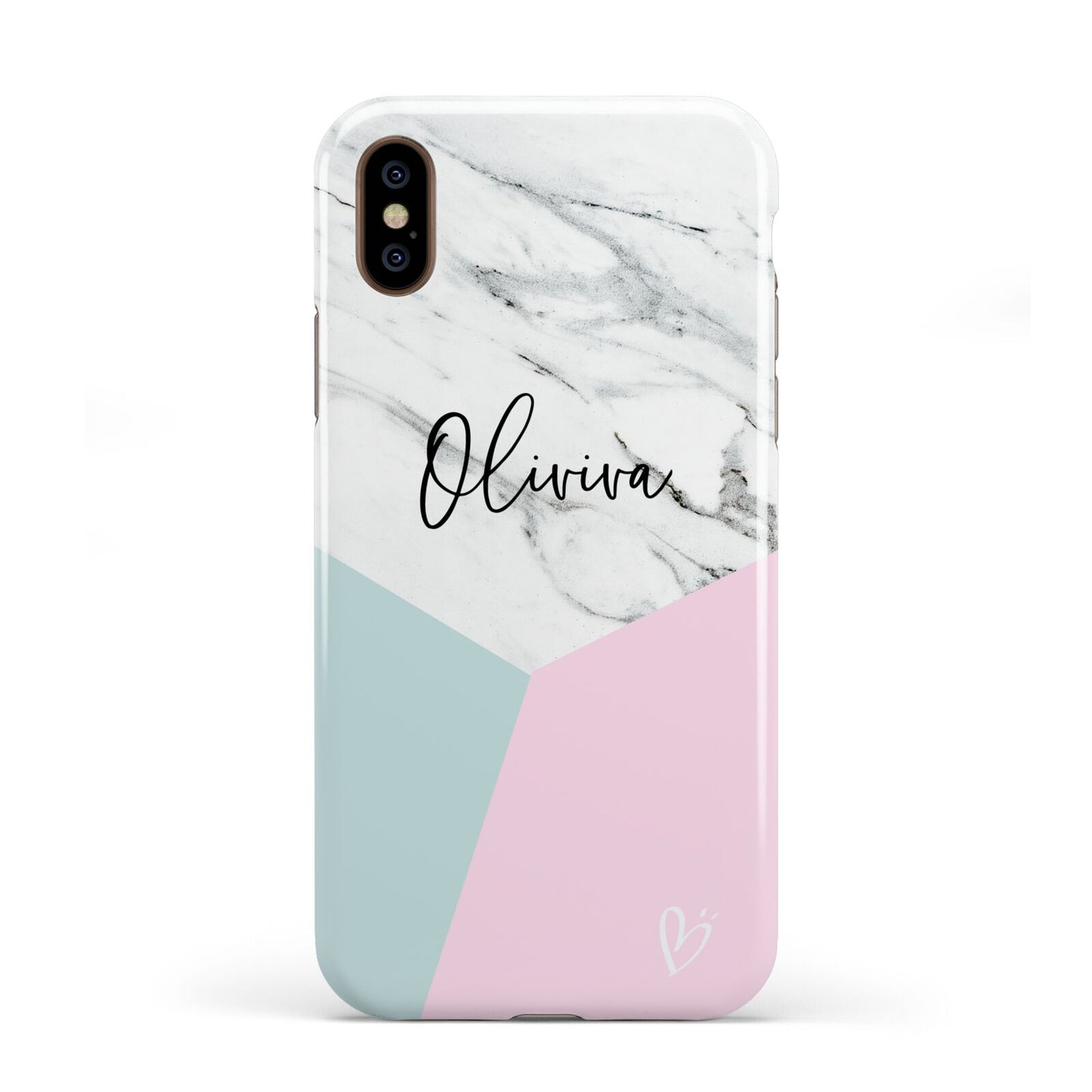 Marble Pink Geometric Personalised Apple iPhone XS 3D Tough