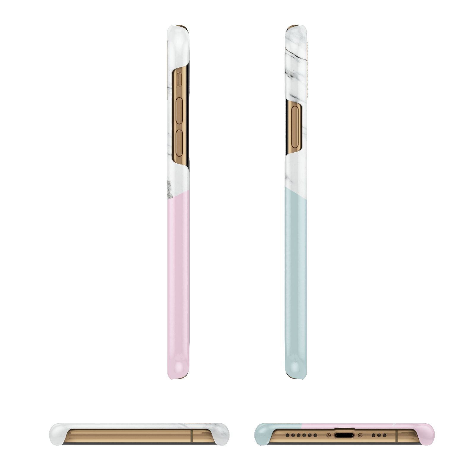 Marble Pink Geometric Personalised Apple iPhone Xs 3D Wrap Snap Case Angled Images