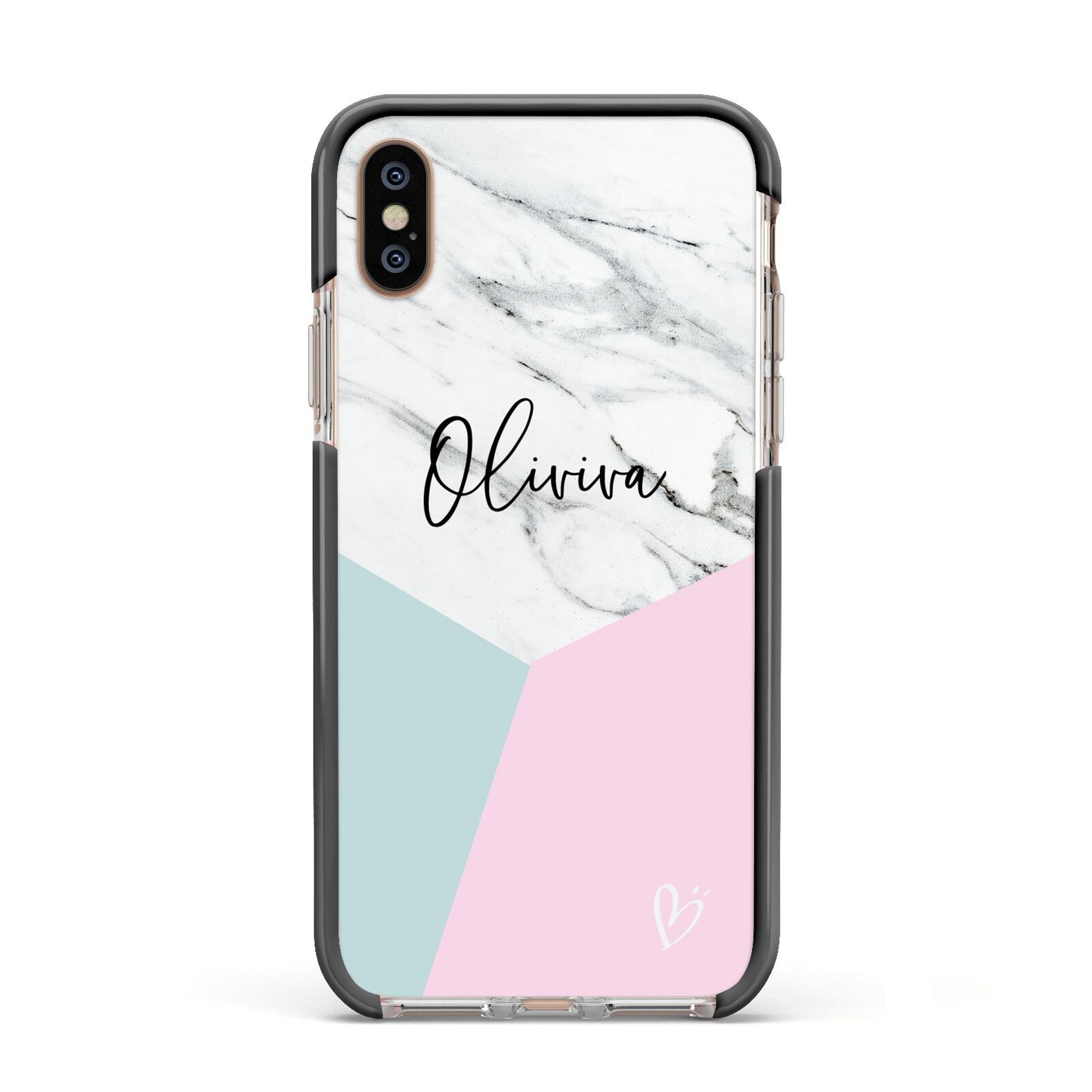 Marble Pink Geometric Personalised Apple iPhone Xs Impact Case Black Edge on Gold Phone