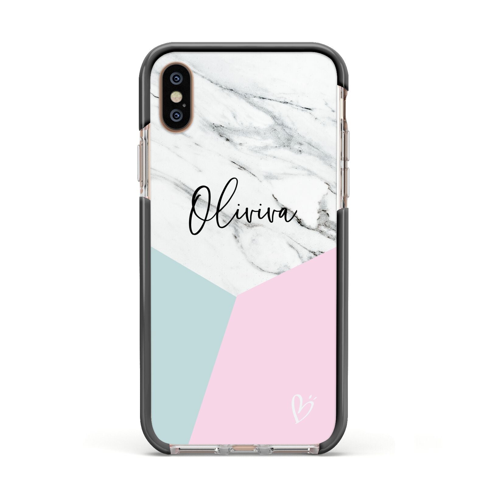 Marble Pink Geometric Personalised Apple iPhone Xs Impact Case Black Edge on Gold Phone
