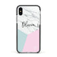 Marble Pink Geometric Personalised Apple iPhone Xs Impact Case Black Edge on Silver Phone