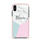 Marble Pink Geometric Personalised Apple iPhone Xs Impact Case Pink Edge on Black Phone