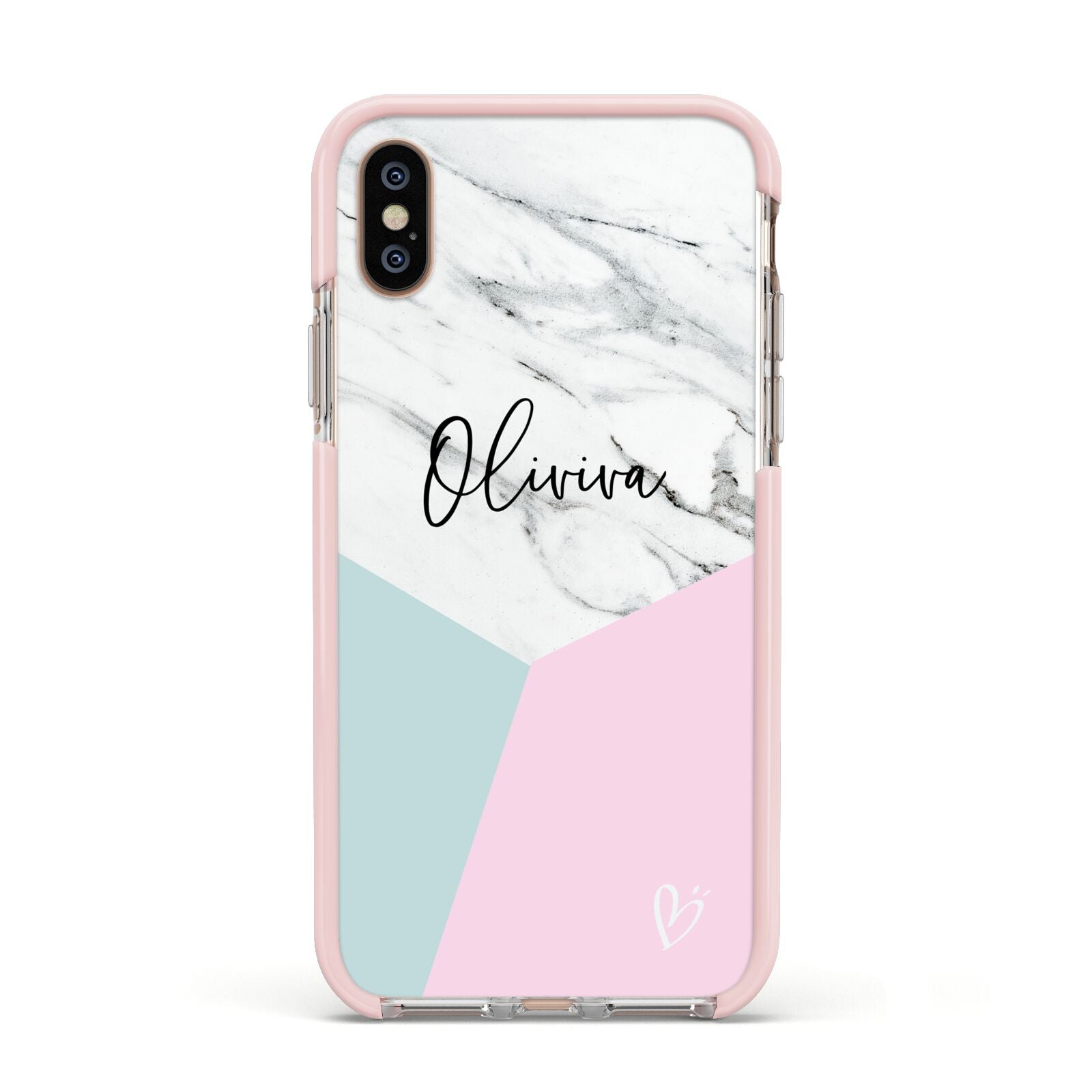 Marble Pink Geometric Personalised Apple iPhone Xs Impact Case Pink Edge on Gold Phone