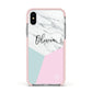 Marble Pink Geometric Personalised Apple iPhone Xs Impact Case Pink Edge on Silver Phone