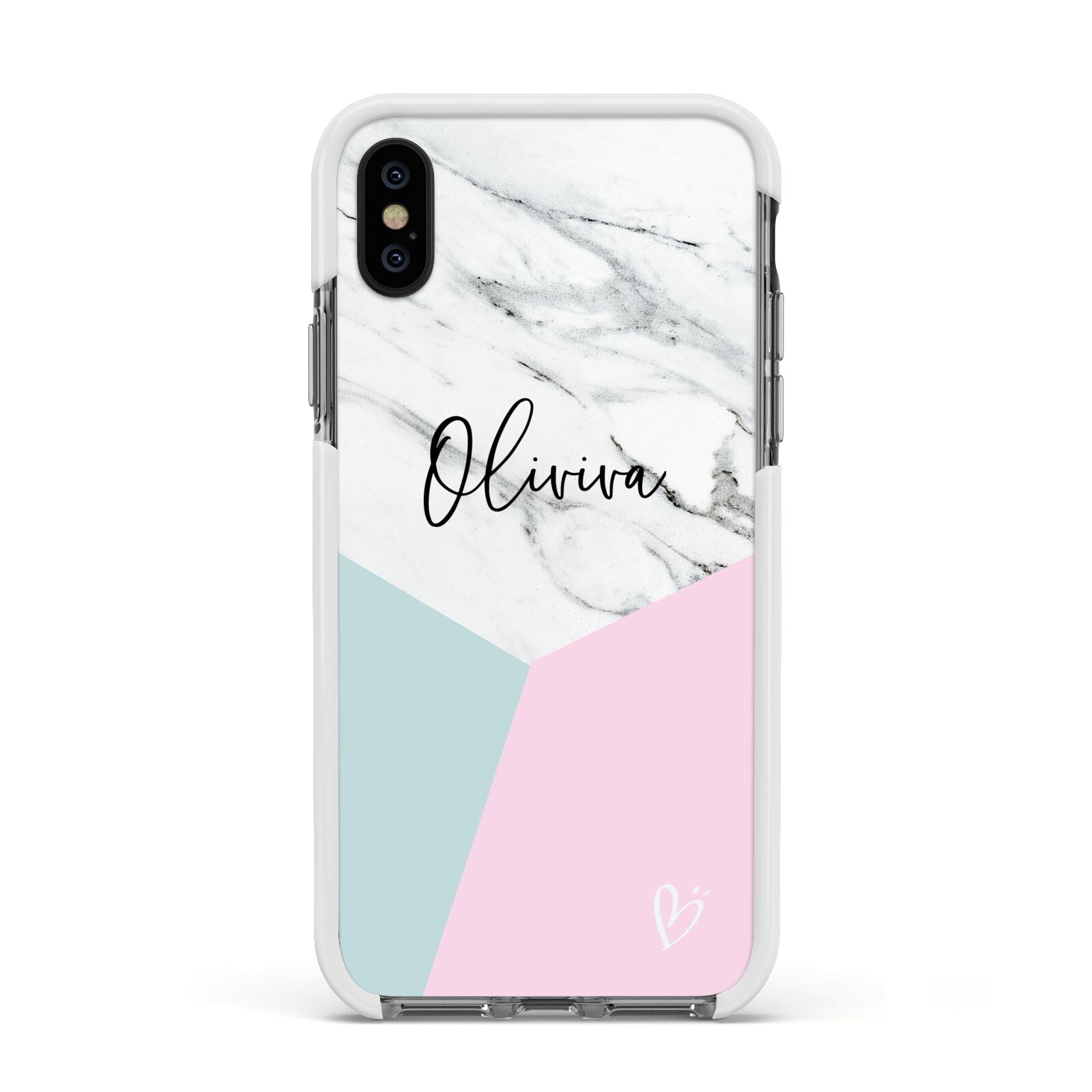 Marble Pink Geometric Personalised Apple iPhone Xs Impact Case White Edge on Black Phone