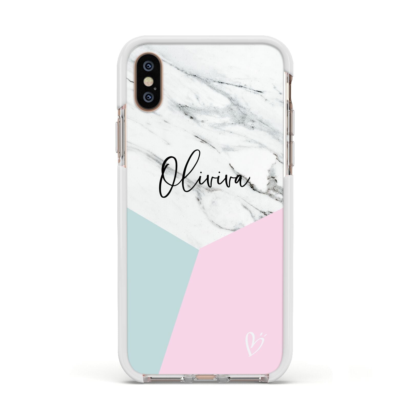 Marble Pink Geometric Personalised Apple iPhone Xs Impact Case White Edge on Gold Phone