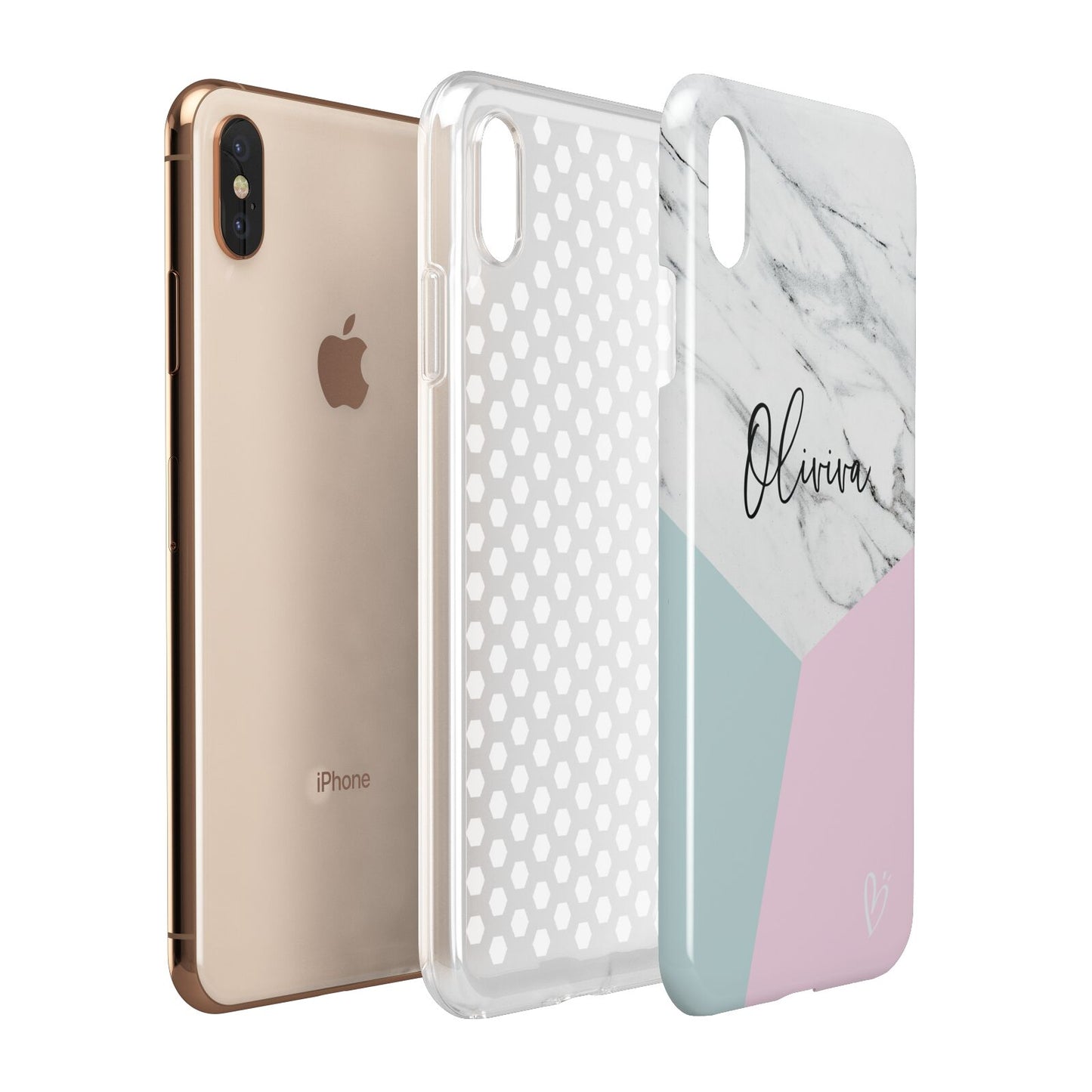 Marble Pink Geometric Personalised Apple iPhone Xs Max 3D Tough Case Expanded View