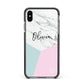 Marble Pink Geometric Personalised Apple iPhone Xs Max Impact Case Black Edge on Black Phone