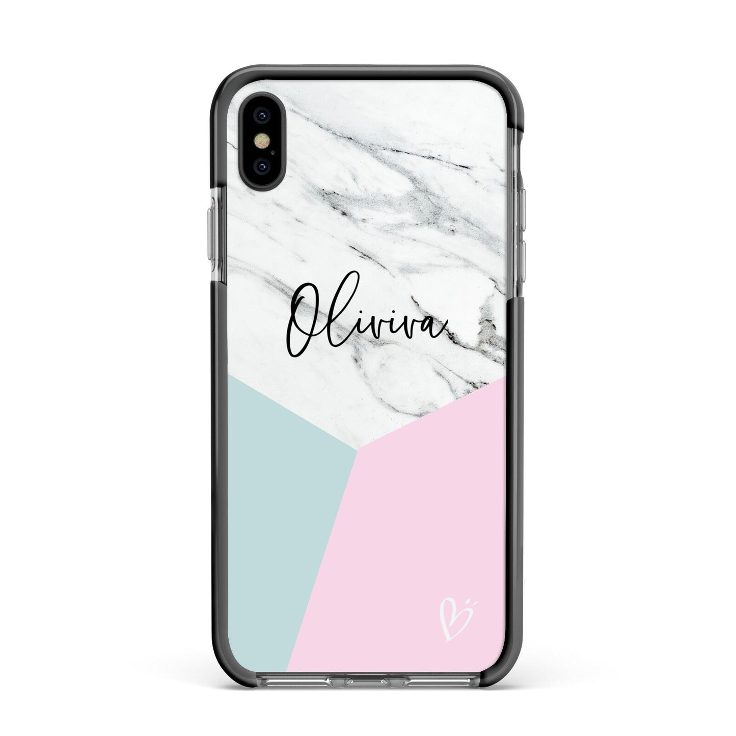 Marble Pink Geometric Personalised Apple iPhone Xs Max Impact Case Black Edge on Black Phone