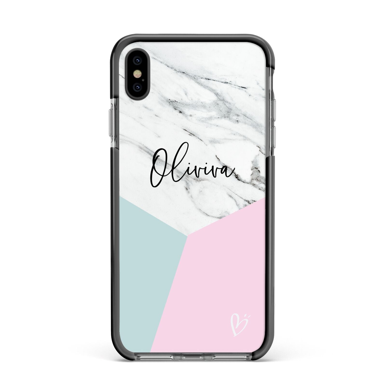 Marble Pink Geometric Personalised Apple iPhone Xs Max Impact Case Black Edge on Black Phone