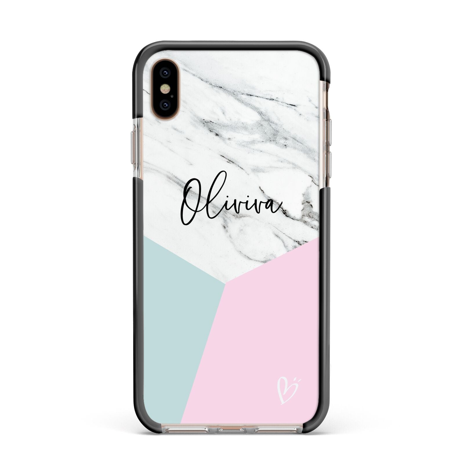 Marble Pink Geometric Personalised Apple iPhone Xs Max Impact Case Black Edge on Gold Phone