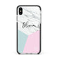 Marble Pink Geometric Personalised Apple iPhone Xs Max Impact Case Black Edge on Silver Phone