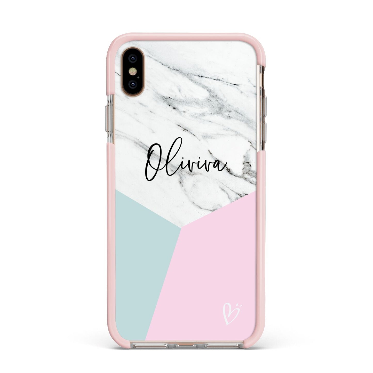 Marble Pink Geometric Personalised Apple iPhone Xs Max Impact Case Pink Edge on Gold Phone