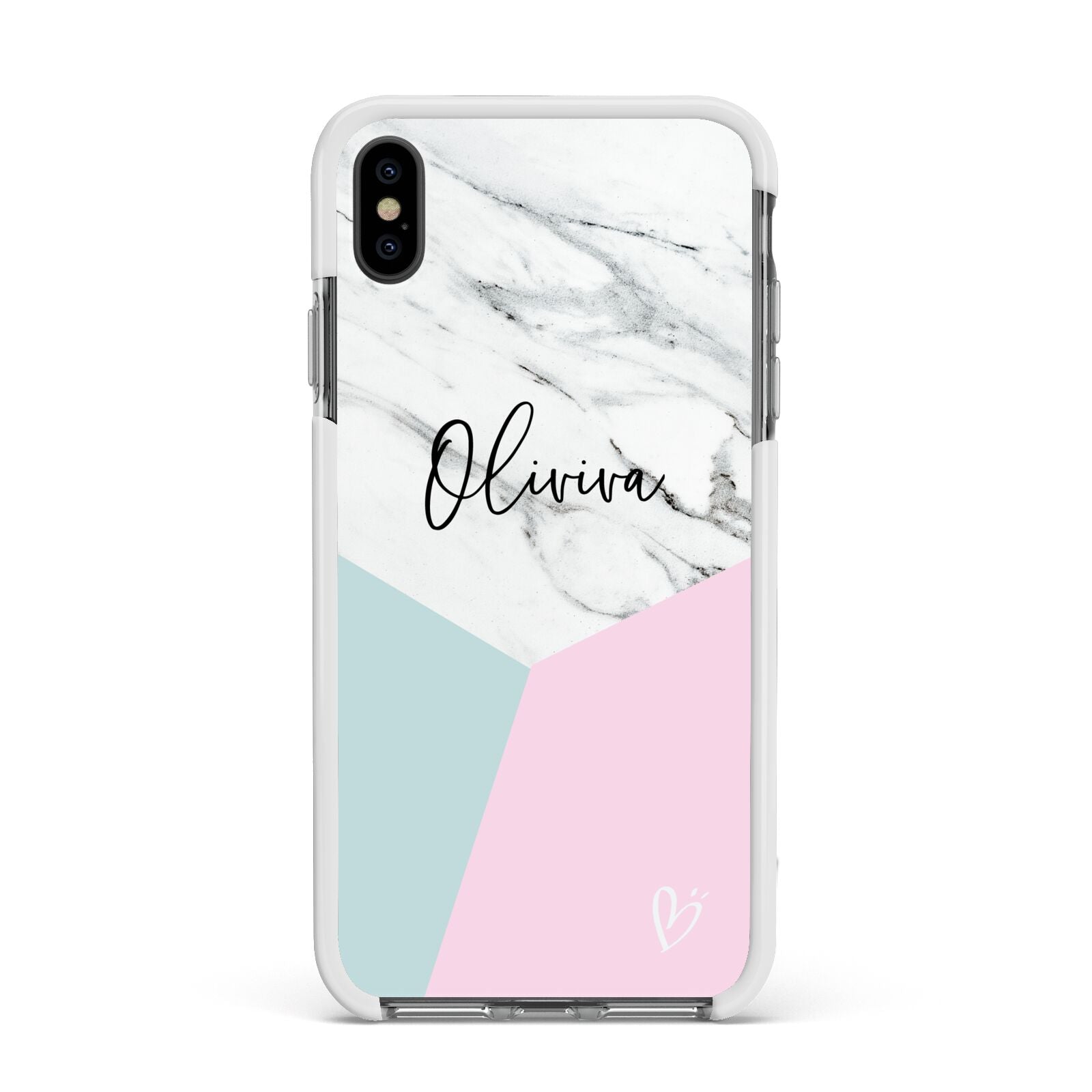 Marble Pink Geometric Personalised Apple iPhone Xs Max Impact Case White Edge on Black Phone