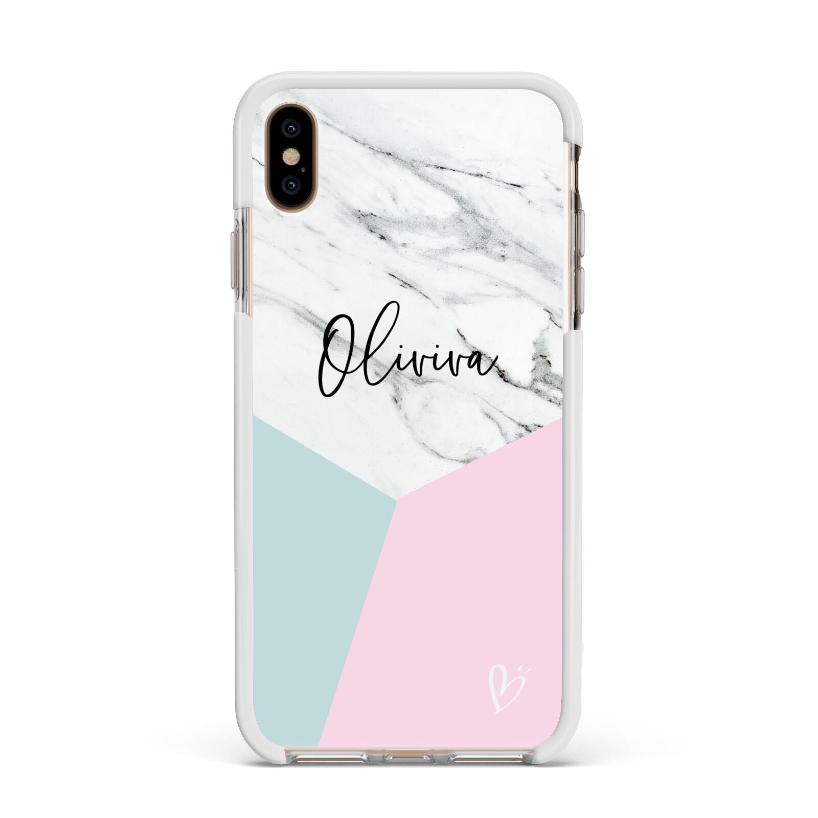 Marble Pink Geometric Personalised Apple iPhone Xs Max Impact Case White Edge on Gold Phone