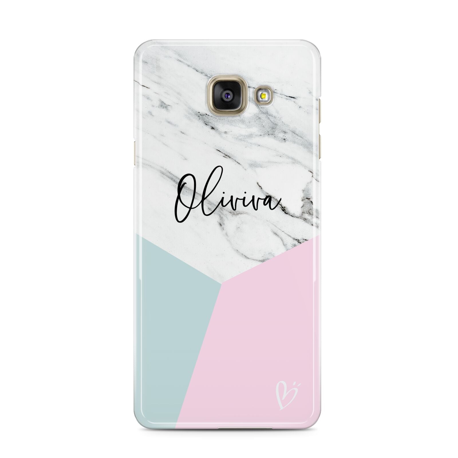 Marble Pink Geometric Personalised Samsung Galaxy A3 2016 Case on gold phone