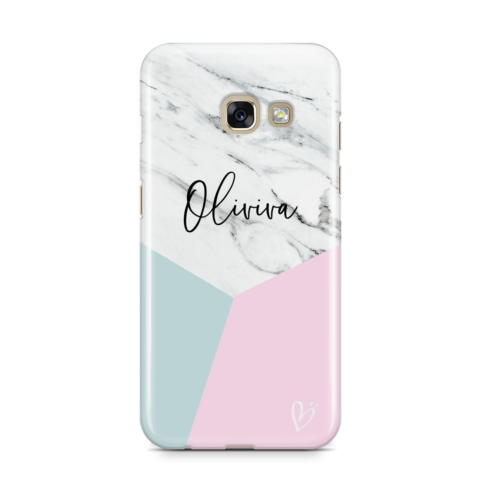 Marble Pink Geometric Personalised Samsung Galaxy A3 2017 Case on gold phone