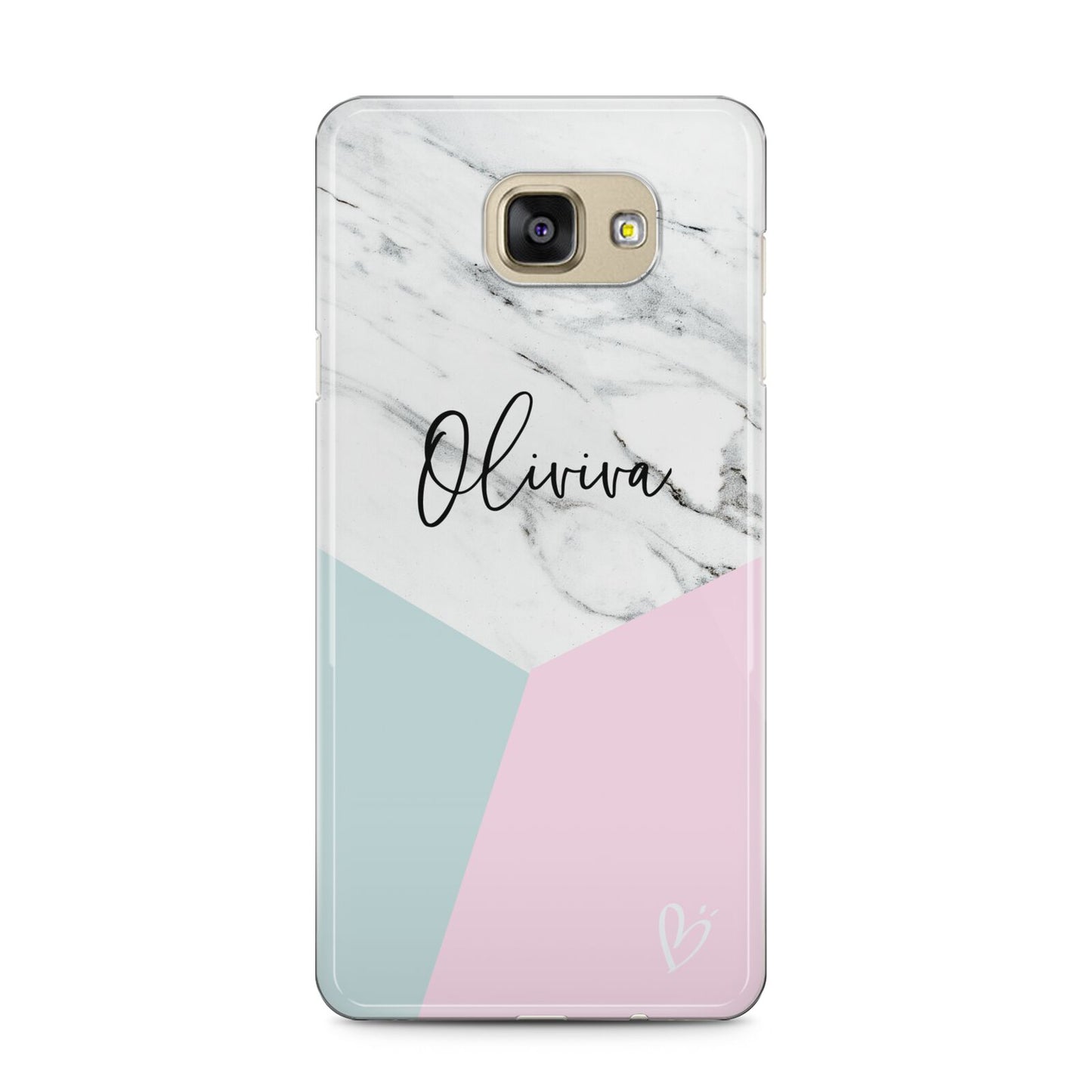 Marble Pink Geometric Personalised Samsung Galaxy A5 2016 Case on gold phone