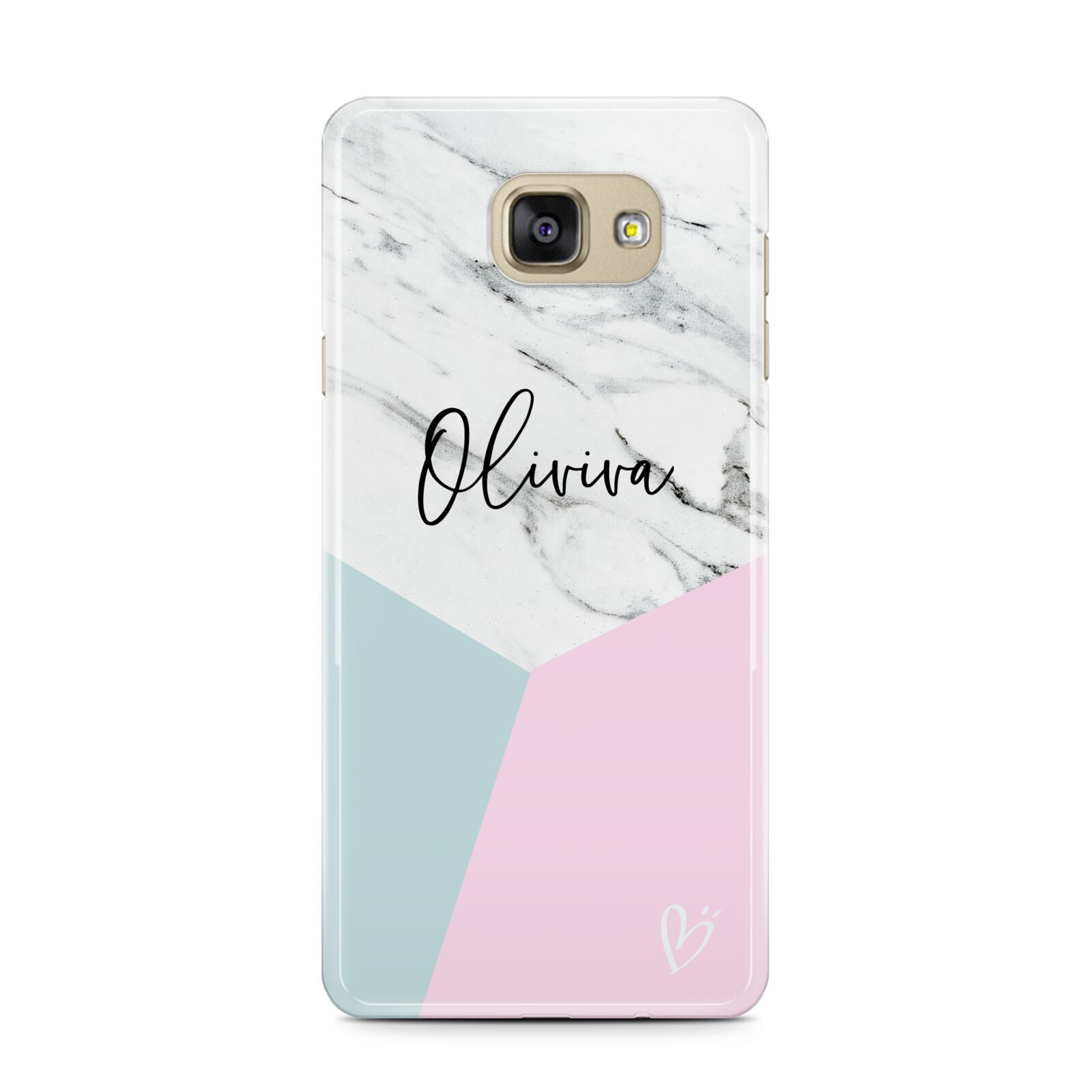 Marble Pink Geometric Personalised Samsung Galaxy A7 2016 Case on gold phone