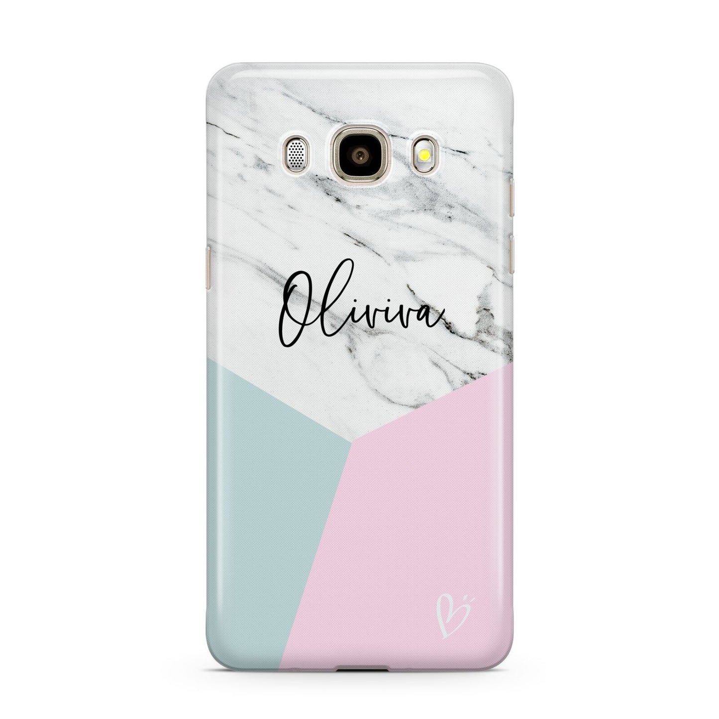 Marble Pink Geometric Personalised Samsung Galaxy J7 2016 Case on gold phone