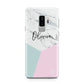 Marble Pink Geometric Personalised Samsung Galaxy S9 Plus Case on Silver phone
