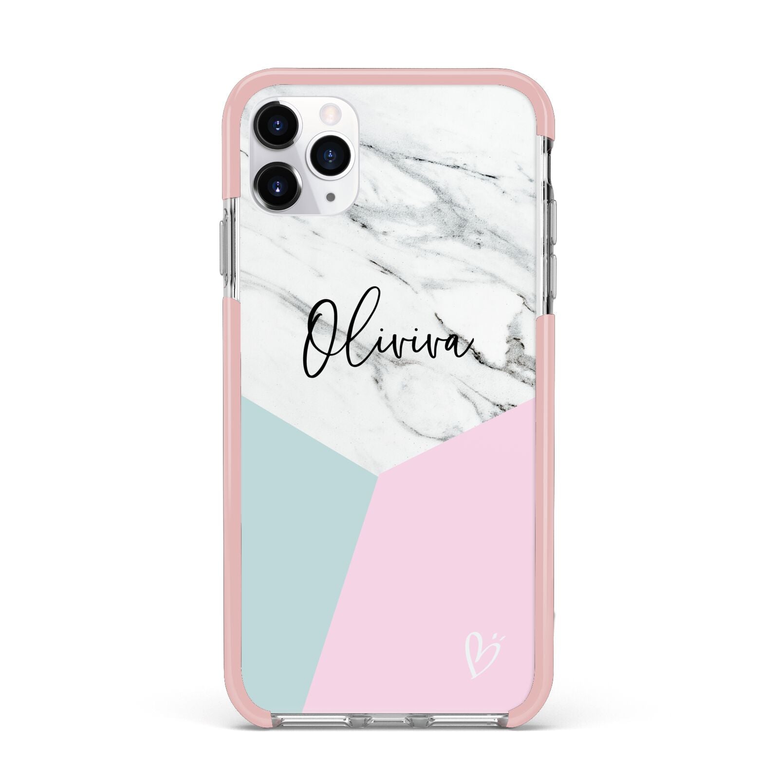 Marble Pink Geometric Personalised iPhone 11 Pro Max Impact Pink Edge Case