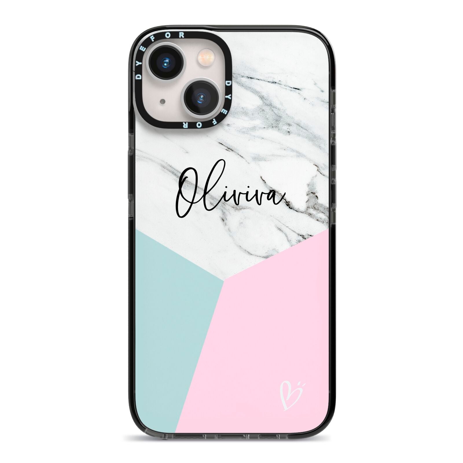 Marble Pink Geometric Personalised iPhone 13 Black Impact Case on Silver phone