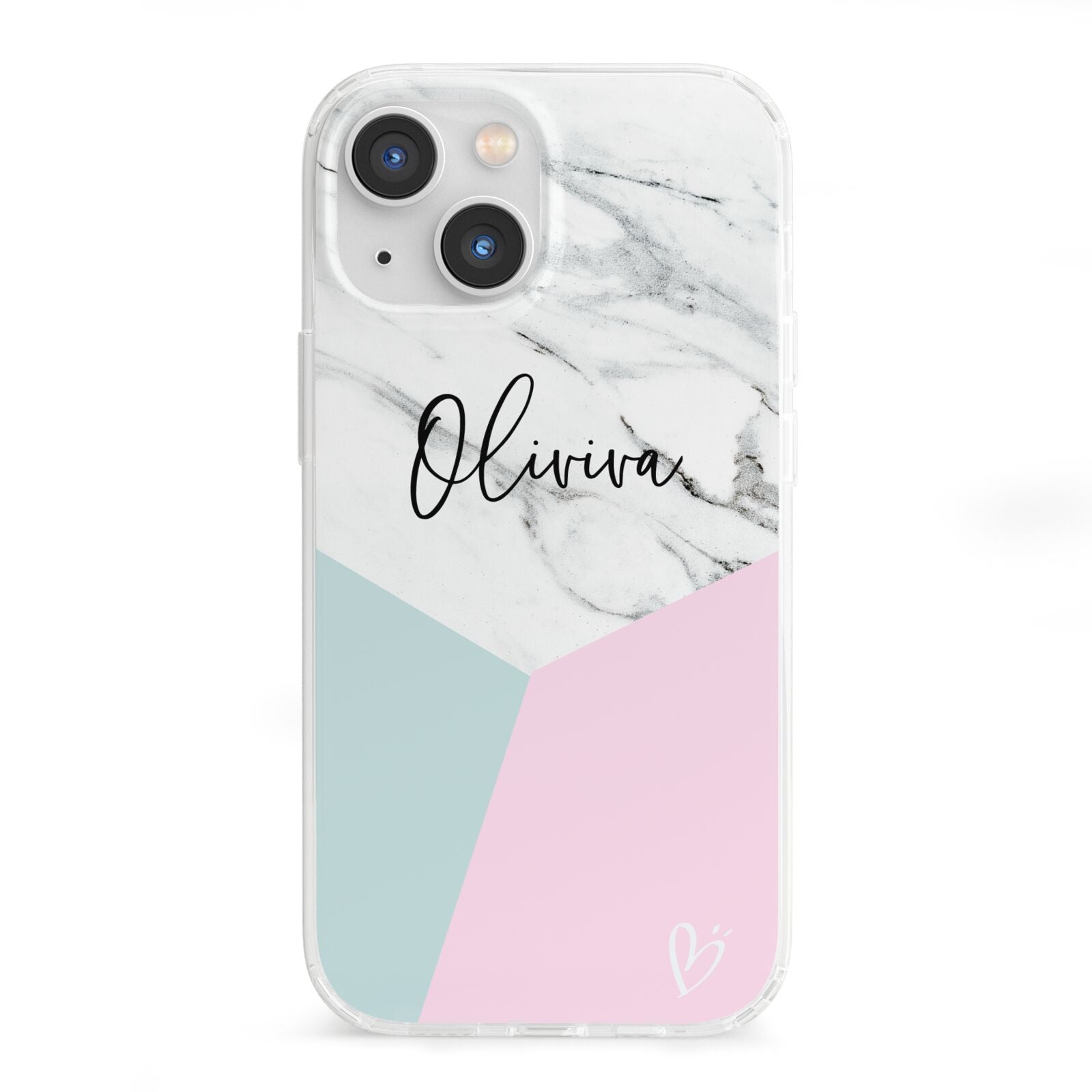 Marble Pink Geometric Personalised iPhone 13 Mini Clear Bumper Case
