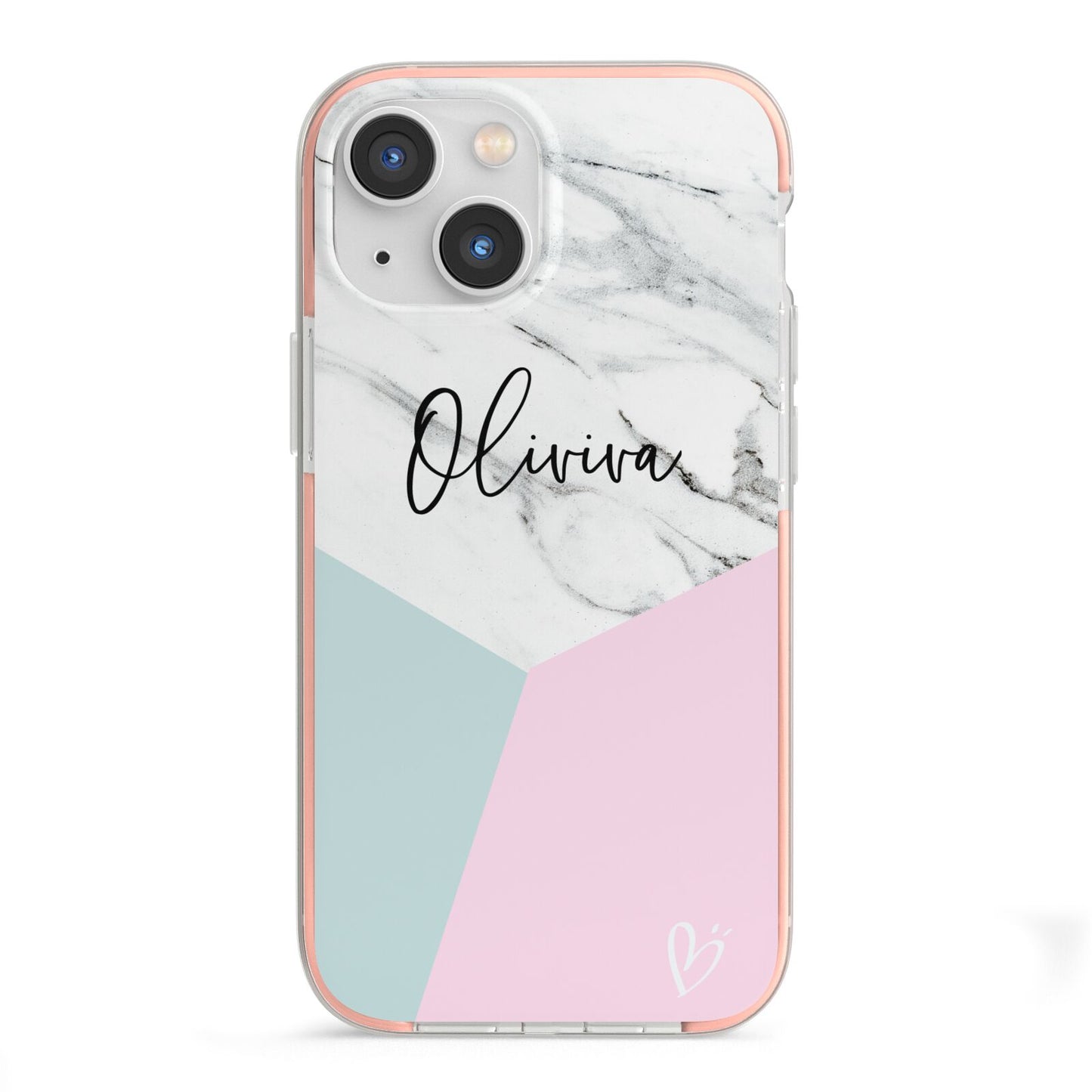 Marble Pink Geometric Personalised iPhone 13 Mini TPU Impact Case with Pink Edges