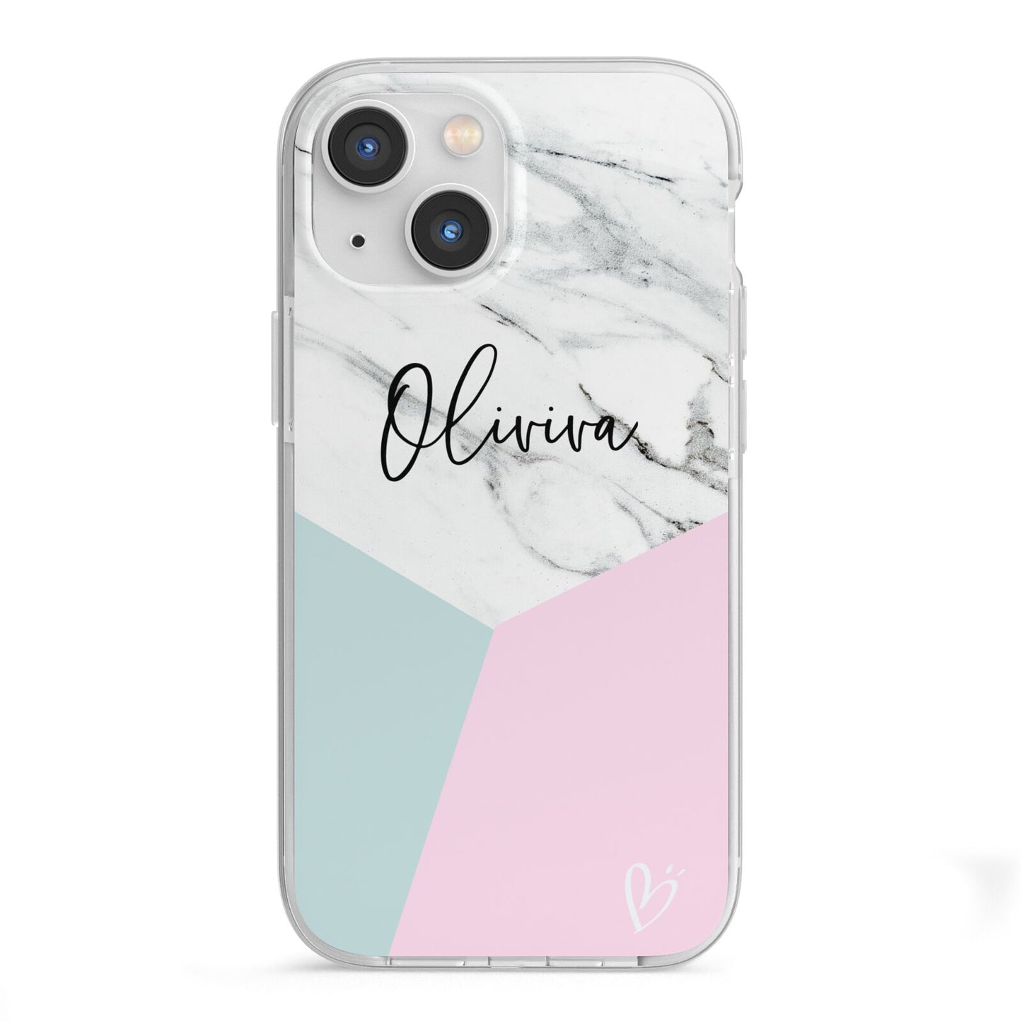 Marble Pink Geometric Personalised iPhone 13 Mini TPU Impact Case with White Edges
