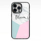 Marble Pink Geometric Personalised iPhone 13 Pro Black Impact Case on Silver phone