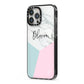 Marble Pink Geometric Personalised iPhone 13 Pro Max Black Impact Case Side Angle on Silver phone