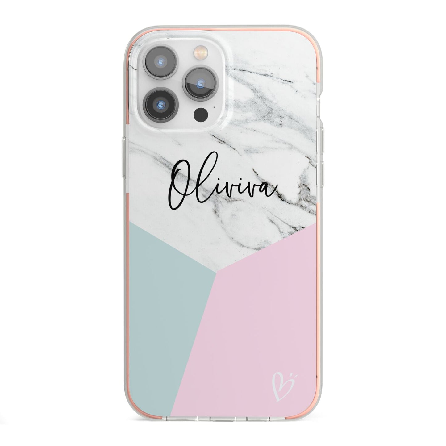 Marble Pink Geometric Personalised iPhone 13 Pro Max TPU Impact Case with Pink Edges