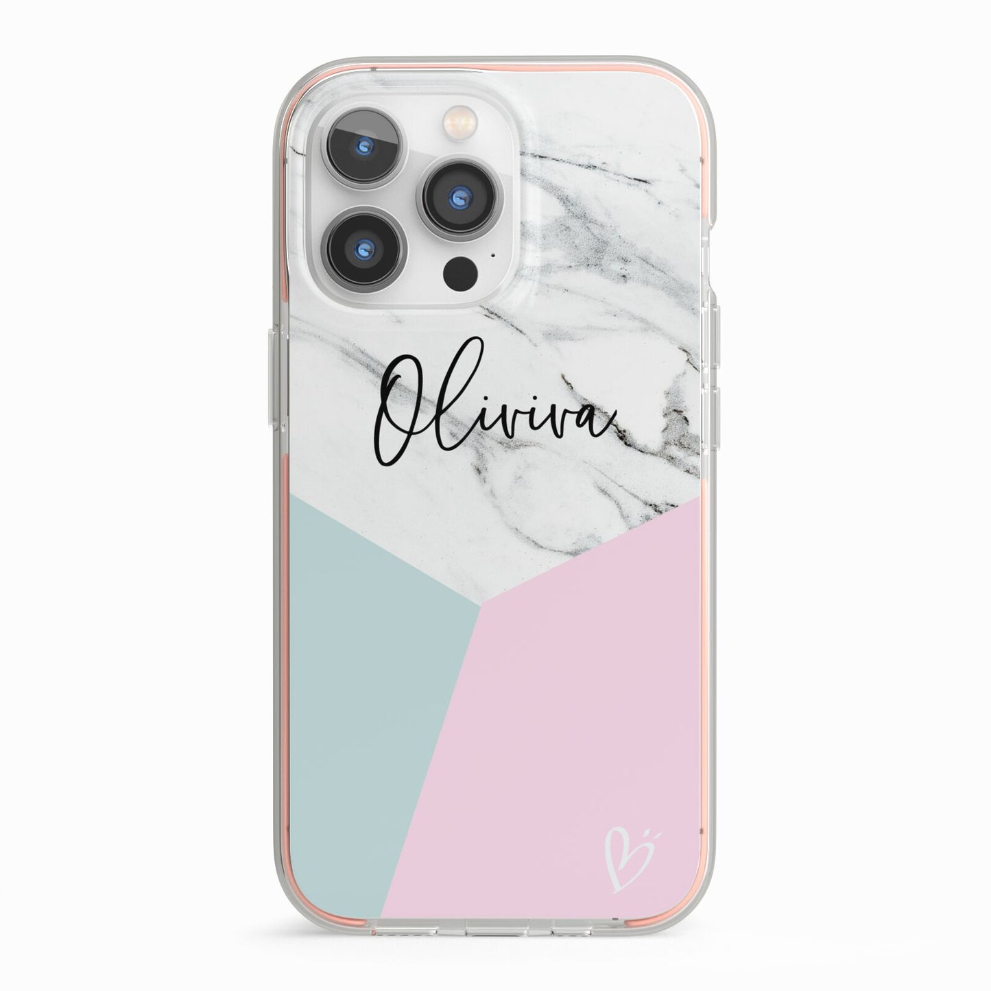 Marble Pink Geometric Personalised iPhone 13 Pro TPU Impact Case with Pink Edges