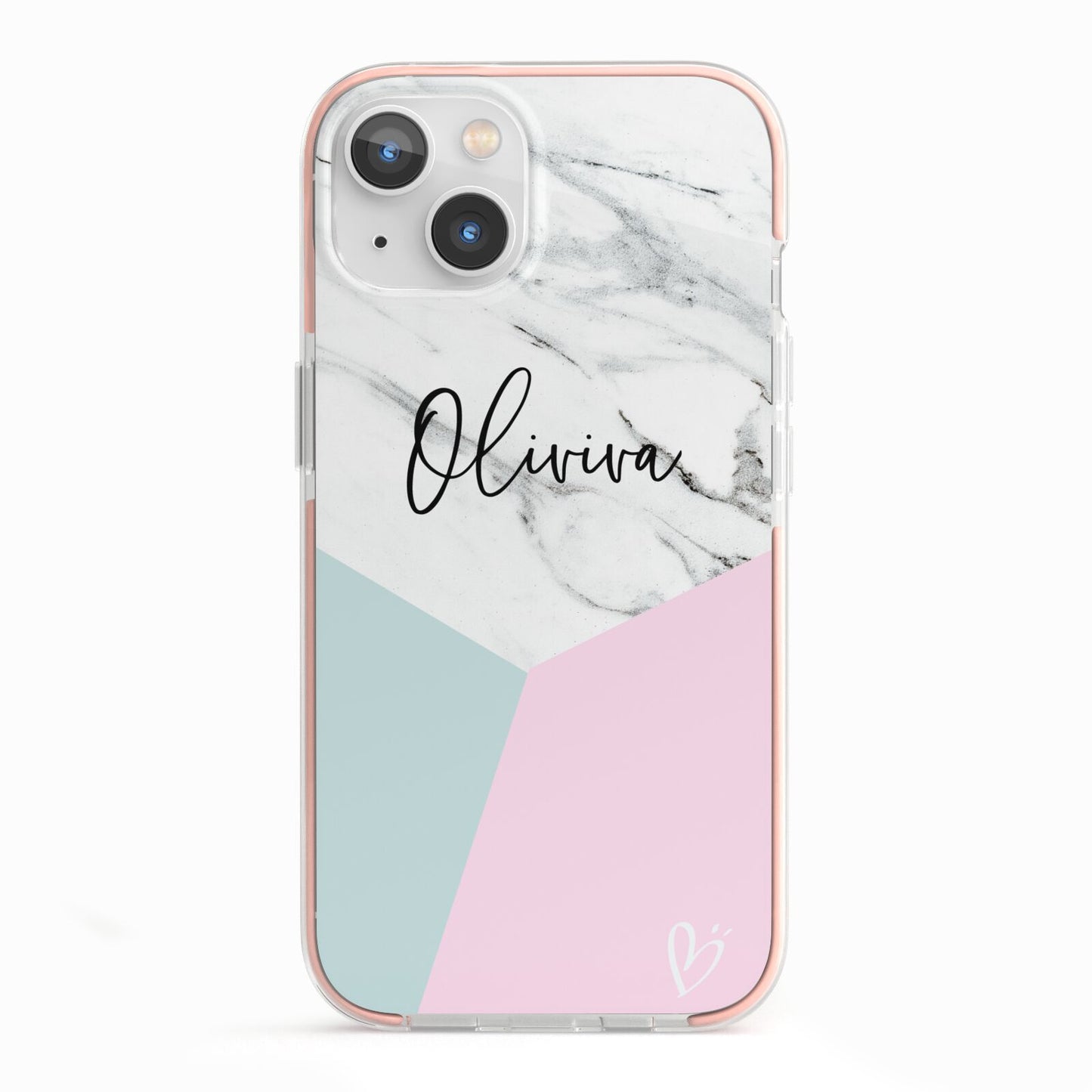 Marble Pink Geometric Personalised iPhone 13 TPU Impact Case with Pink Edges
